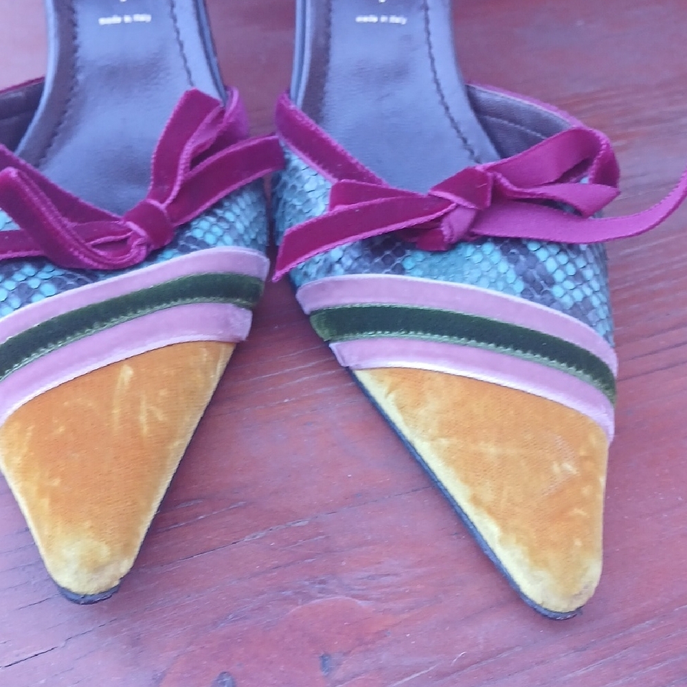 Casadei Yellow and Green Heels with Pink Accents - Picture 5 of 11